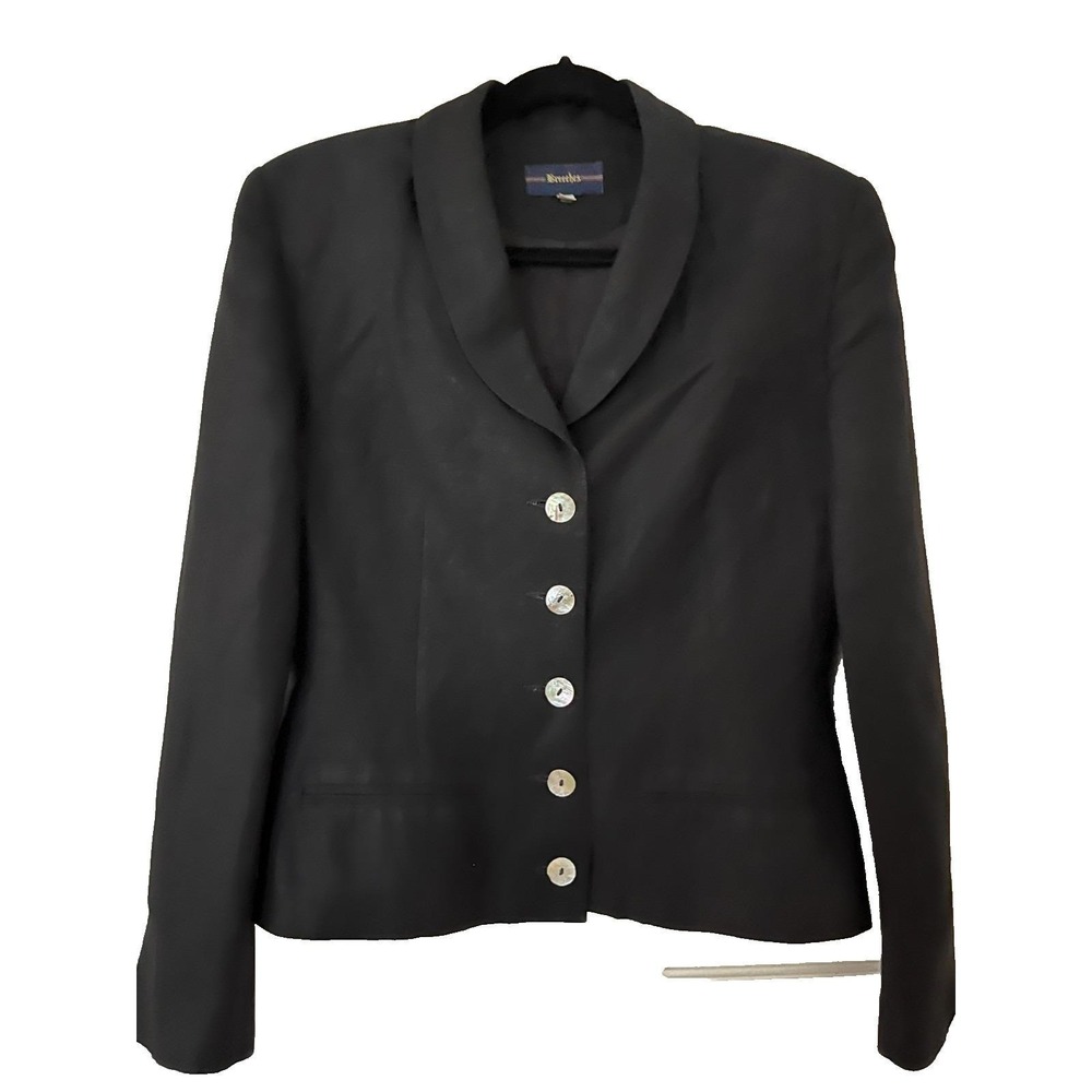 Breeches Black Linen Blend Shawl Collar Blazer Mother of Pearl Buttons 8 Vintage